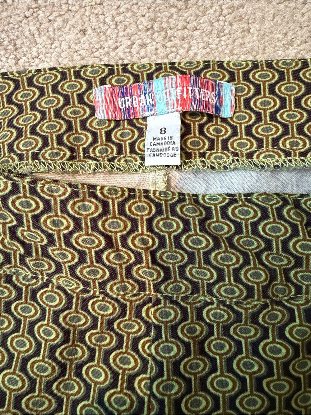 Urban Outfitters Olive Green Patterned Flare Pants - Picture 2 of 8